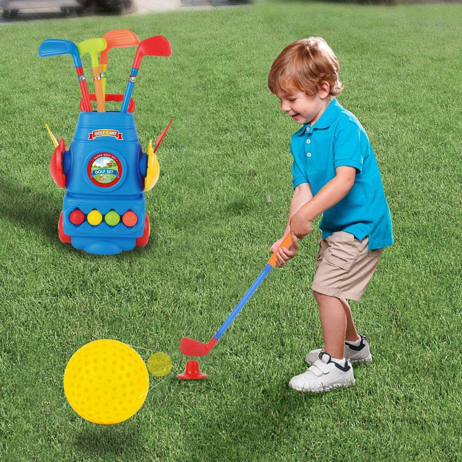 Toddler Golf Set - Kids Golf Clubs with 6 Balls, 4 Golf Sticks, 2 Practice Holes
