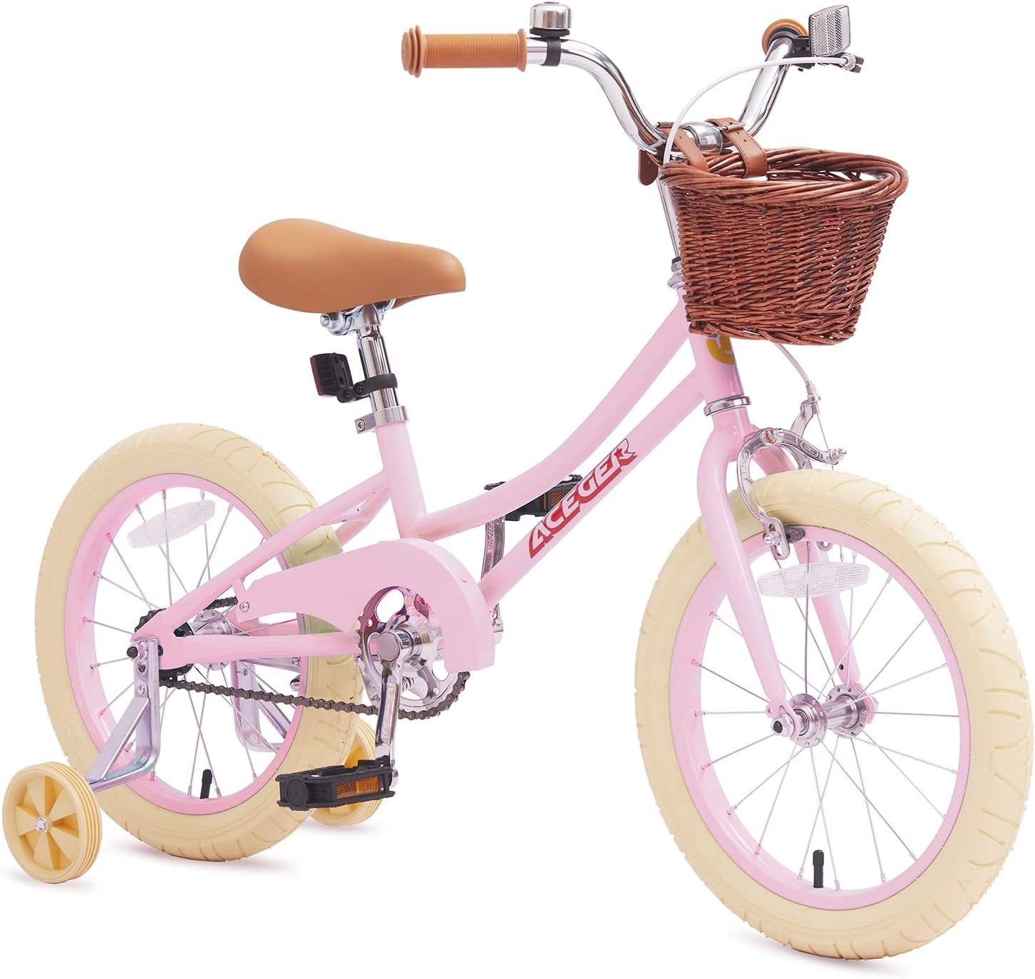 ACEGER Girls Bike with Basket, Kids Bicycle for 3-13 Years, Included Coaster Brake & Caliper Brake, 14 16 18 Inch with Training Wheels, 20 Inch with Kickstand but no Training Wheels